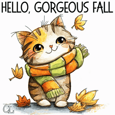 Cat In Scarf Surrounded By Autumn Leaves Hello Gorgeous Fall GIF