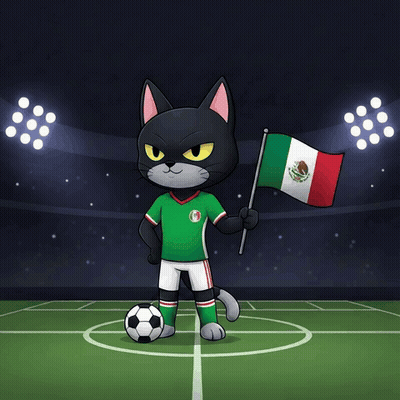 Cat in Soccer Uniform Holding Mexican Flag