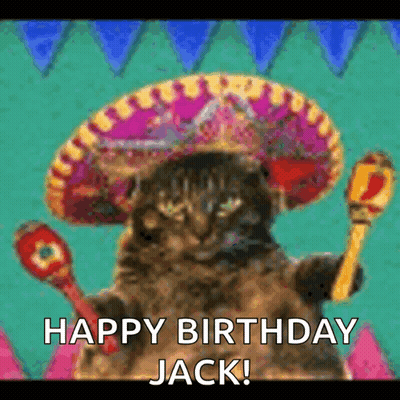 Cat In Sombrero Holding Maraca Happy Birthday Jack GIF