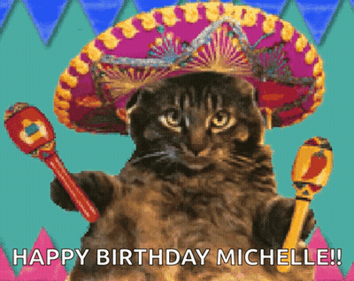Cat In Sombrero Holding Maraca Saying Happy Birthday Michelle GIF