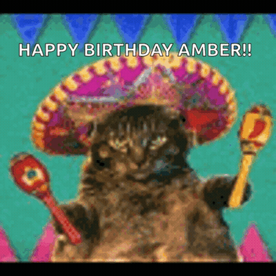 Cat In Sombrero Holding Maracas Happy Birthday Amber GIF