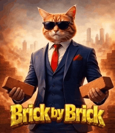 Cat In Suit Holding Two Bricks Brick By Brick GIF