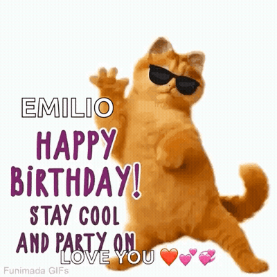 Cat in Sunglasses Wishing Emilio Happy Birthday
