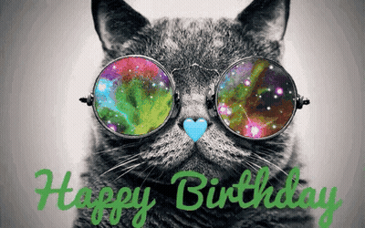 Cat In Sunglasses With Heart On Nose Saying Happy Birthday GIF