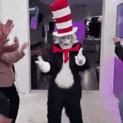 Cat In The Hat Costume Dancing With People GIF