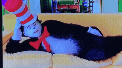 Cat In The Hat Laying On Couch GIF