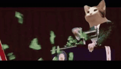 Cat In Tuxedo Holding Gun Throwing Money GIF