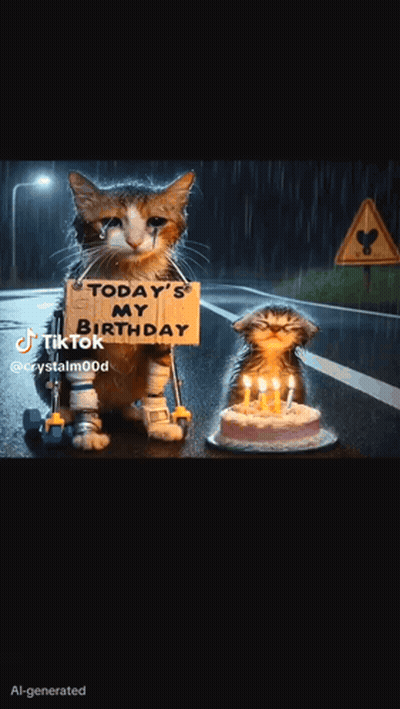 Cat In Wheelchair Holding Birthday Sign GIF