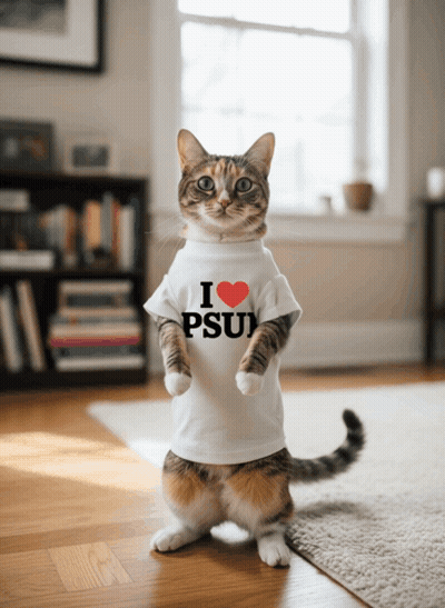 Cat In White T-Shirt Saying I Heart PSU GIF