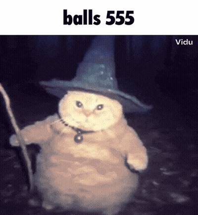 Cat In Witch Hat Holding Cane Balls 555 GIF