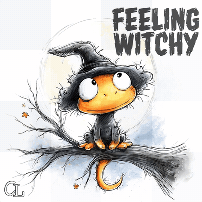 Cat In Witch Hat Saying Feeling Witchy GIF