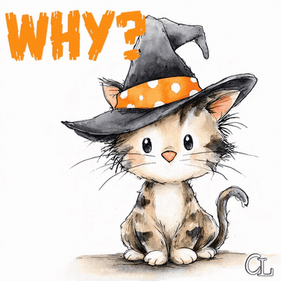 Cat In Witch Hat Saying Why GIF