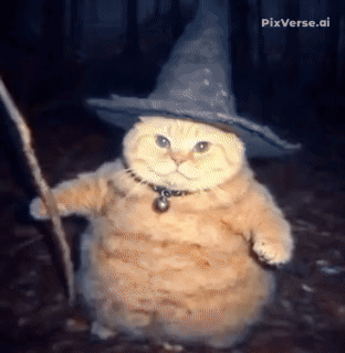 Cat In Wizard Hat Holding Stick GIF