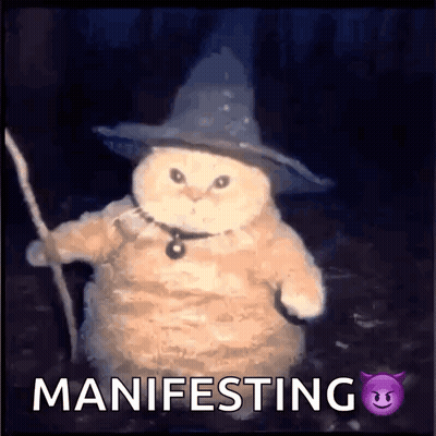 Cat In Wizard Hat Holding Wand Manifesting GIF