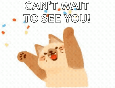 Cat Jumping With Paws Up Saying Can't Wait To See You GIF