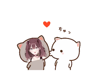 Cat Kissing Girl With Heart Sticker