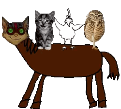 Cat, Kitten, And Owl On Horse Sticker