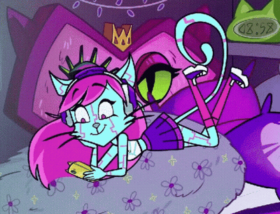 Cat Laying On Bed With Clock 8:55 GIF