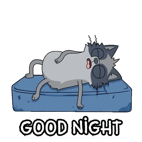 Cat Laying On Blue Mattress Good Night Sticker