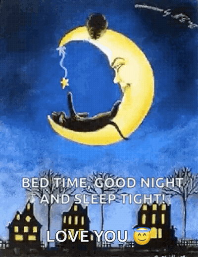 Cat Laying On Crescent Moon With Star GIF