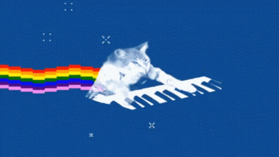 Cat Laying On Piano Keyboard With Rainbow GIF