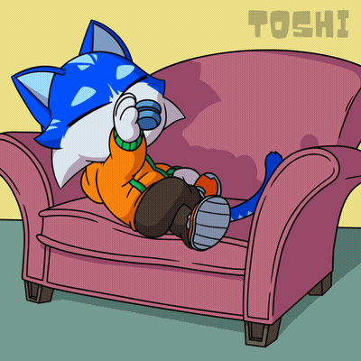 Cat Laying On Pink Couch With Toshi GIF