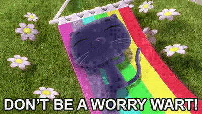 Cat Laying On Rainbow Hammock Don't Be A Worry Wart GIF