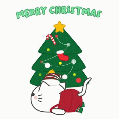 Cat Laying Under Christmas Tree Merry Christmas GIF