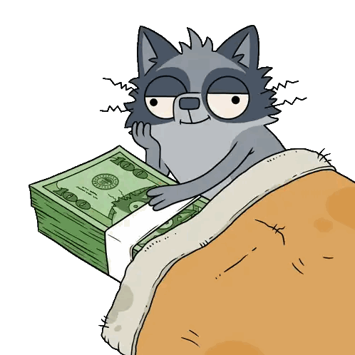 Cat Lying In Bed With Money Sticker