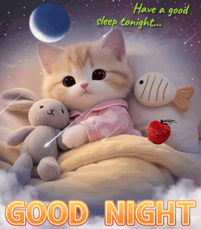 Cat Lying In Bed With Stuffed Animals GIF