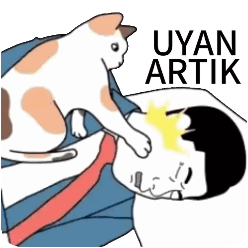 Cat Lying On Man's Head Saying Uyan Artik Sticker