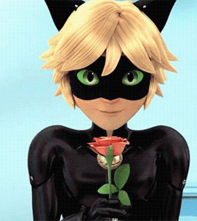 Cat Noir From Miraculous Ladybug Is Holding A Red Rose GIF