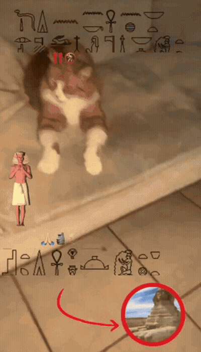 Cat On Bed With Pharaoh Statue And Sphinx Picture GIF