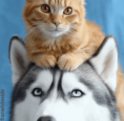 Cat On Husky Dog's Head GIF