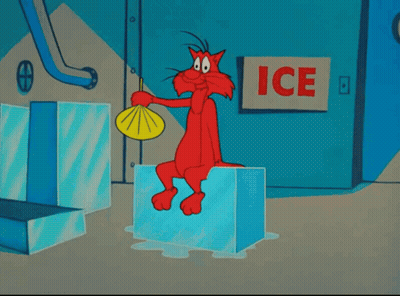 Cat On Ice Holding Fan With Ice Sign GIF