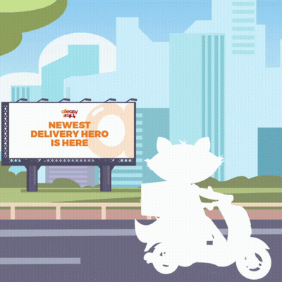 Cat On Scooter Next To Billboard Newest Delivery Hero GIF