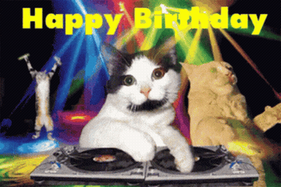 Cat On Turntable Happy Birthday GIF