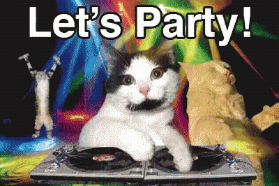 Cat On Turntable Let's Party GIF