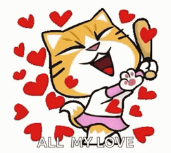 Cat Playing Baseball Target Animated Heart Ball GIF