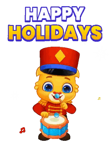 Cat Playing Drum Happy Holidays Sticker