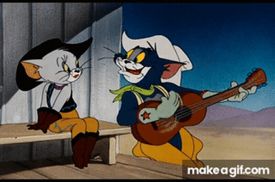 Cat Playing Guitar Next To Cat On Bench GIF