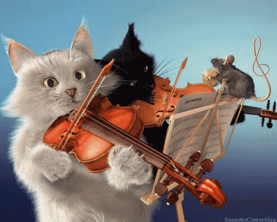 Cat Playing Violin With Mouse Holding Violin GIF