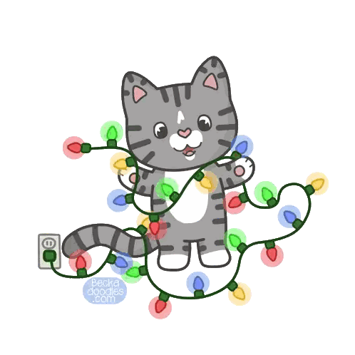Cat Playing With Christmas Lights By Becka Doodles Sticker