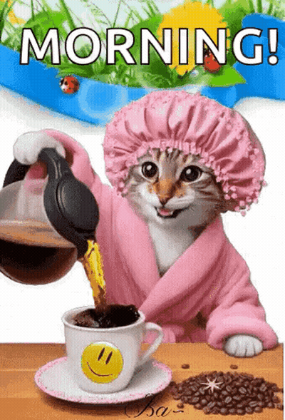 Cat Pouring Coffee Into Smiley Cup GIF