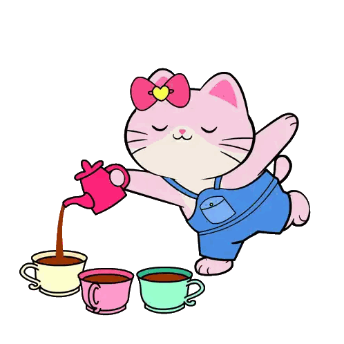 Cat Pouring Tea Into Three Cups Sticker