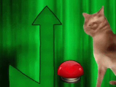 Cat Pressing Red Button Near Green Arrow GIF