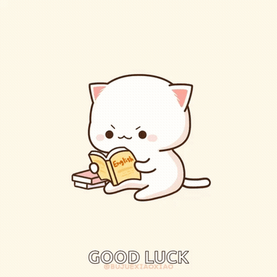 Cat Reading Book Saying Good Luck GIF