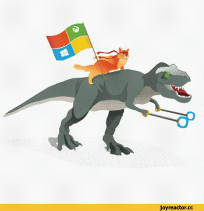 Cat Riding On Back Of Dinosaur GIF