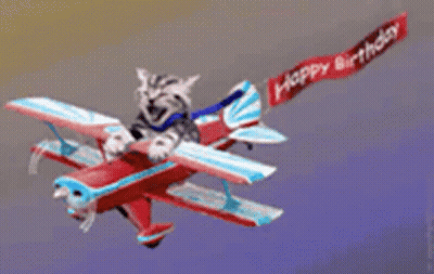 Cat Riding Plane With Happy Birthday Banner GIF