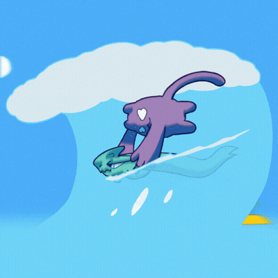 Cat Riding Wave Saying Hang In There GIF